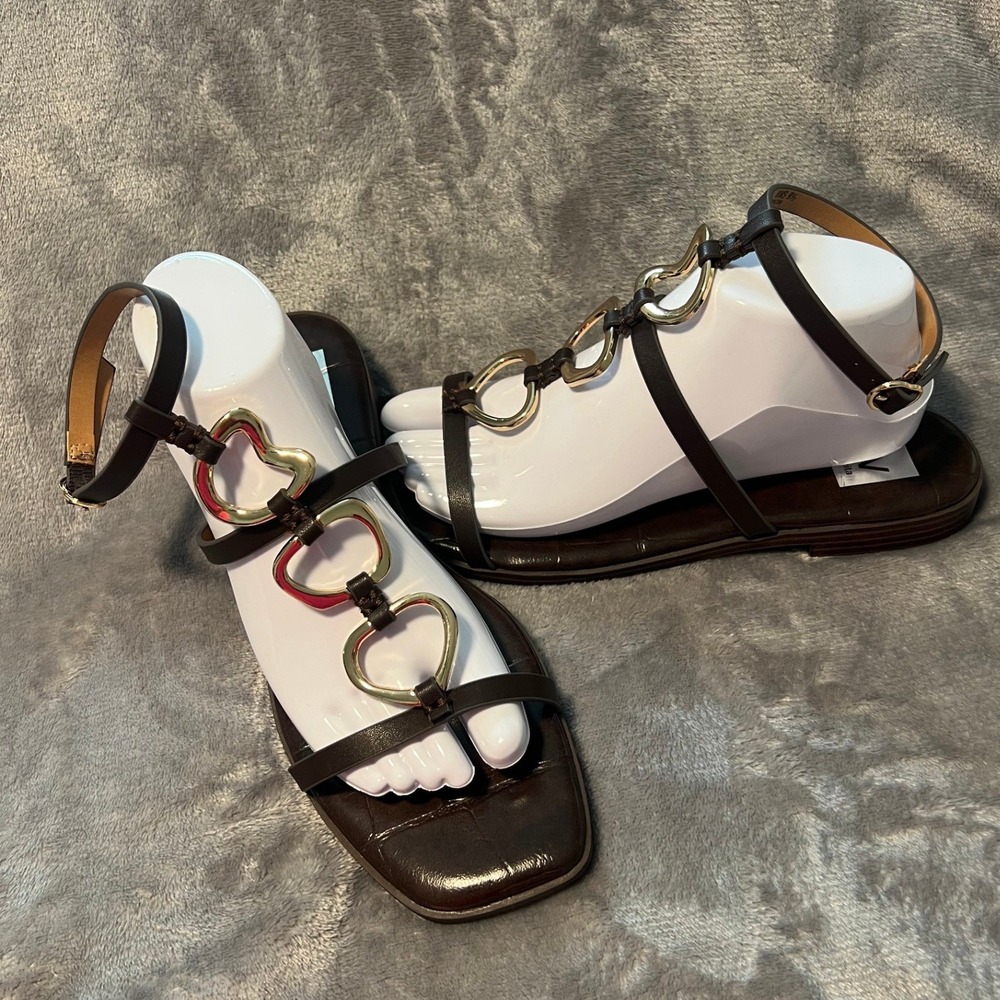 DV Dolce Vita Womens Dark Brown Croc Embossed Gold Ring Gladiator Sandals  8.5 - Picture 3 of 6